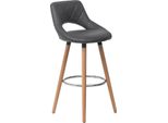Sgabello Da Bar - Sgabello Da Banco - Similcuoio - Con Schienale E Poggiapiedi - Gambe In Legno Di Faggio - Seduta 43X43 Cm - Altezza Fissa - Grigio