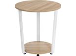 Tavolino Rotondo - Tavolino Con 2 Ripiani - Piccolo - Legno - Design Moderno - Rovere Chiaro