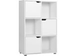 Libreria In Legno - Libreria A Muro Con Ante - 6 Scomparti, 3 Ante, 3 Livelli, Mdf, 59,7×29,7×91 Cm, Piedini Antiscivolo - Bianco