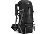 Zaino Da Escursionismo E Trekking 70 L - Zaino Da Arrampicata E Campeggio - Idrorepellente - Copertura Antipioggia Inclusa - Nylon Leggero - Nero