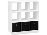 Libreria A Cubo - Scaffale Portaoggetti - 9 Scomparti, 3 Cassetti In Tessuto, 3 Livelli, 80 X 86,5 X 30 Cm, Truciolato E1, 50 Kg - Bianco