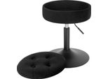 Sgabello Da Bar In Velluto - Rotondo Con Base In Metallo - Altezza Regolabile 49,5-65 Cm - Girevole - Con Vano Portaoggetti - Seduta Ø 39,5 Cm - Base Ø 38,5 Cm - Portata Fino A 120 Kg - Nero