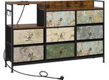 Comò - Con Cassetti In Tessuto - Motivo Floreale - Stile Retrò Antico - 29×132×88 Cm - Legno - Da Assemblare - Verde Chiaro