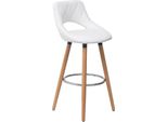 Sgabello Lounge Bar - Sgabello Da Banco Con Schienale - Poggiapiedi - Similcuoio - Gambe In Legno Di Faggio - Altezza Fissa - Seduta Circa 43X43 Cm - Bianco