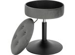 Sgabello Rotondo Da Bar - Sgabello Basso Girevole - Altezza Regolabile 49,5-65 Cm - Vano Portaoggetti Nella Seduta - Rivestimento In Velluto - Base In Metallo - Seduta Ø 39,5 Cm - Portata Fino A 120 Kg - Grigio Scuro