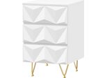 Comodino - Cassettiera - Design Moderno - Con Cassetti - Mdf + Metallo - 40×53×40 Cm - Portata 25 Kg - Gambe 20,8 Cm - Bianco + Oro