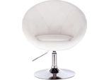 Sgabello Da Bar In Pelle Finta - Con Schienale E Braccioli - Regolazione In Altezza Continua - Girevole A 360° - Seduta 46 X 44 Cm - Bianco