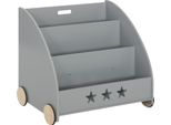 Libreria Per Bambini Con Rotelle - Ripiano Per Giocattoli E Libri - Dimensioni 62X42X57 Cm - E1 Mdf - 3 Ripiani - Design Sicuro - Richiede Il Montaggio - Grigio Chiaro