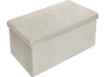 Panca Pieghevole Con Vano Portaoggetti - Ottomana - Coperchio Rimovibile - Velluto Imbottito - Seduta E Poggiapiedi - Dimensioni 76X38X38 Cm - Crema