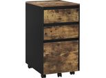 Cartella Mobile - Contenitore A Rotelle - 40 X 70 X 40 Cm - Con Rotelle - 2 Cassetti + Ripiano - Per Cartelle - Materiale In Legno E1 - Rovere Scuro/Nero