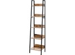 Libreria - Scaffale In Piedi - 5 Livelli - 40 X 36 X 170 Cm - Con 4 Ganci - Mdf Rivestito In Melamina - Quercia Scura E Nero