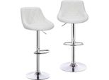 Sgabello Da Bar - Sgabello Da Bar Girevole E Regolabile In Altezza - Set Di 2 - Similcuoio - Base Cromata - Con Schienale E Poggiapiedi - 84-106 Cm - Portata 100 Kg - Bianco