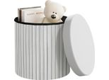 Pouf Rotondo In Velluto Con Vano Portaoggetti - Pouf - Pieghevole - Coperchio Imbottito Rimovibile - E1 Mdf - Piccolo - Grigio Chiaro
