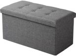 Sgabello Con Vano Portaoggetti - Panca Pieghevole - Seduta Imbottita - Volume 80 L - Portata 150 Kg - 76X38X38 Cm - Coperchio Rimovibile - Lino Grigio Scuro