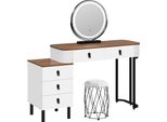 Tavolino Da Toilette Con Led - Tavolino Da Toilette - Con Sgabello - 3 Modalità Di Illuminazione - Specchio Rotondo Da 45 Cm - 100 X 125 X 40 Cm - 5 Cassetti - Marrone