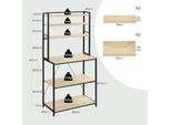 Scaffale Da Cucina - Scaffale Per Microonde - 6 Livelli, 6 Ganci - Xl 80X39.5X167 Cm - Portata 100 Kg - Struttura In Truciolato E1 E Metallo - Rovere Chiaro