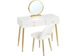 Set Da Toilette - Tavolino Da Toilette - Specchio Led Con Luce Regolabile - 3 Cassetti - Sgabello In Velluto - Mdf - 100X40X122 Cm - Bianco