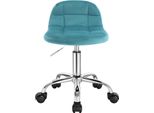 Sgabello Da Ufficio In Velluto - Sedia Girevole - Schienale Basso - Altezza Regolabile 56,5-68 Cm - Con Rotelle - Senza Braccioli - Turchese