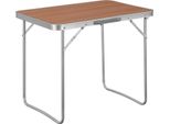 Tavolo Da Campeggio - Tavolo Pieghevole - 70 X 60 X 50 Cm - Piegato 70 X 4,6 X 50 Cm - Struttura In Alluminio E Piano In Mdf - Capacità Di Carico 15 Kg - Per 2 Persone - Con Maniglia Di Trasporto - Rovere