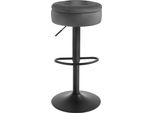 Sgabello Da Bar - Sgabello Da Banco - Girevole A 360° - Velluto Con Schienale - Struttura In Metallo - Altezza Seduta 60,5 Cm - Seduta Rotonda 38 Cm - Grigio Scuro