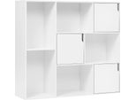 Libreria - Libreria A Muro - 8 Vani A Giorno - Mobile Con Anta - Ripiani Regolabili - Rovere Massiccio - 106X96X30 Cm - Bianco
