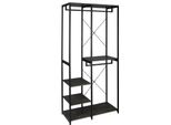 Appendiabiti Con Ripiani - Appendiabiti Autoportante - Doppio Appendiabiti, Quattro Ripiani - Acciaio E Legno Di Pino - Dimensioni 90 X 40 X 204,5 Cm - Portata 10 Kg Per Guida - Viola