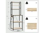 Scaffale Da Cucina - Scaffale Per Panetteria/Microonde - Dimensioni L 60X39.5X167 Cm - 6 Ripiani - Con Presa - Truciolato E1 E Metallo - Rovere Chiaro