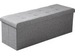 Cassapanca - Panca Pieghevole - Con Spazio Di Archiviazione - Tessuto Di Lino - Seduta Imbottita - 110 X 37,5 X 38 Cm - Grigio Chiaro