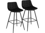 Set Di 2 Sgabelli - Sgabello Da Bar - Seduta In Velluto Con Poggiapiedi - Struttura In Metallo Con Schienale - Altezza Seduta Circa 64 Cm - Portata 100 Kg - Nero