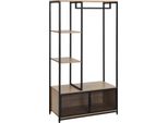 Appendiabiti Con Vano Portaoggetti - Appendiabiti A Stelo - Legno Di Pino - Armadio E Ripiani - Design Moderno - Richiede Il Montaggio - Rovere Chiaro