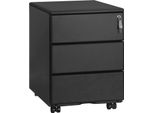 Armadio Da Ufficio In Metallo - Cartella - 3 Cassetti - Chiusura A Chiave - Cartella A Sospensione - Con Rotelle - 39 X 52,4 X 54 Cm - Nero