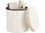 Sgabello Contenitore - Pouf Rotondo - Pieghevole - Coperchio Imbottito Rimovibile - Struttura In Mdf - Ø38 X 36 Cm - Crema