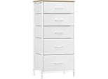 Cassettiera Con Cassetti In Tessuto - Comodino - 5 Cassetti - Stile Marocchino Moderno - Per Soggiorno, Corridoio, Camera Da Letto - Si Monta Da Solo - Bianco