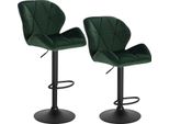 Set Di 2 Sgabelli Da Bar - Sgabello Da Banco - Girevole A 360° - Altezza Regolabile 60-82 Cm - Alzata A Gas - Velluto - Base Cromata Con Poggiapiedi - Portata 100 Kg - Verde Scuro