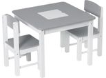 Tavolo E Sedie Per Bambini - Scrivania Per L'apprendimento Con Spazio Di Archiviazione - Piano Del Tavolo Reversibile Con Base A Blocchi - P2 Mdf Con Melamina - Tavolo 60×48×60 Cm, Sedia 28×53×28 Cm - Grigio