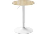 Tavolo Da Bistrot - Tavolo Bar Rotondo Regolabile In Altezza - Diametro 60 Cm - Altezza 70-91 Cm - Piano In Legno - Portata 100 Kg - Rovere Chiaro/Avorio