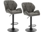 Set Di 2 Sgabelli Da Bar - Regolabile In Altezza E Girevole - Sollevamento A Gas, Girevole A 360°, Poggiapiedi Cromato, Seduta 50X40 Cm, Altezza Seduta 60-82 Cm, Max. 100 Kg - Pelle Grigia