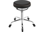 Sgabello Da Ufficio - Sgabello Girevole Roll - Altezza Regolabile 46-58 Cm - Girevole A 360° - Seduta Ø 34 Cm - Pelle Fintapoliuretano- Ruote Gommate - Nero