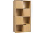 Libreria - Scaffale A Cubo - 8 Scomparti - 4 Ante - 60 X 120 X 30 Cm - E1-MDF Con Melamina - Portata Totale 50 Kg - Rovere Chiaro