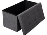 Panca Portaoggetti - Sgabello Pieghevole - Spazio Di Archiviazione 80 L - Portata 150 Kg - Coperchio Rimovibile - Rivestimento In Lino - Dimensioni 76X38X38 Cm - Grigio