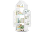 Libreria Girevole - Scaffale Per Bambini - 4 Ripiani - Girabile A 360° - Design A Forma Di Casa - Mdf Con Impiallacciatura In Melamina - 63X125X59 Cm - Bianco