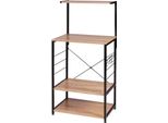 Scaffale Da Cucina - Ripiano Per Microonde/Forno - 4 Ripiani, 3 Cassetti - 40 X 60 X 123 Cm - Acciaio Inox + Legno - Regolabile, Portata Circa 10 Kg - Grigio Scuro E Rovere