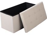 Panca Con Vano Portaoggetti - Panca A Cassapanca Pieghevole - Rivestimento In Lino - 76X38X38 Cm - Volume 80 L - Portata 150 Kg - Coperchio Rimovibile - Crema
