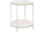 Tavolino Rotondo - Tavolino In Metallo - Vano Portaoggetti Con 2 Vassoi Estraibili - 44 X 44 X 53 Cm - Max. 20 Kg - Bianco Avorio