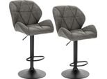 Set Di 2 Sgabelli Da Bar - Regolabili In Altezza, Girevoli - Alzata A Gas - Struttura In Acciaio Cromato Con Poggiapiedi - Seduta 50X40 Cm, Altezza Seduta 60-82 Cm - Pelle Grigia