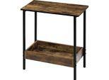 Tavolino - Tavolino Consolle - 2 Ripiani - Spazio Di Archiviazione - Legno Di Pino Massiccio - Rettangolare - 50 X 55 X 25 Cm - Rovere Scuro