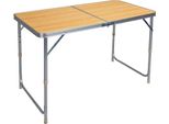 Tavolo Da Campeggio - Tavolo Pieghevole Da Esterno - 120X60 Cm - Altezza Regolabile 55-70 Cm - Struttura In Alluminio - Piano In Mdf - Portata 30 Kg - Rovere Chiaro