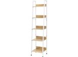 Libreria - A Terra - Con 4 Ganci - 5 Livelli - Mdf + Metallo - 10 Kg Per Livello - 40 X 36 X 170 Cm - Rovere Chiaro E Bianco