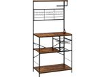 Scaffale Per Microonde - Scaffale Da Cucina - 4 Livelli - 40×80×168 Cm Xxl - Pannello Di Truciolato E1 + Struttura In Metallo - Cestino, Supporto Per Rotelle E Ganci A S - Portata 107 Kg - Marrone Rustico/Nero