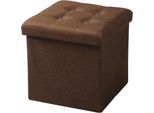 Sgabello Con Vano Portaoggetti - Sgabello/Pouf Pieghevole - Rivestimento In Lino - Dimensioni 37,5×37,5×38 Cm - Volume 40 L - Capacità Di Carico Fino A 300 Kg - Robusta Struttura In Mdf E1 - Marrone